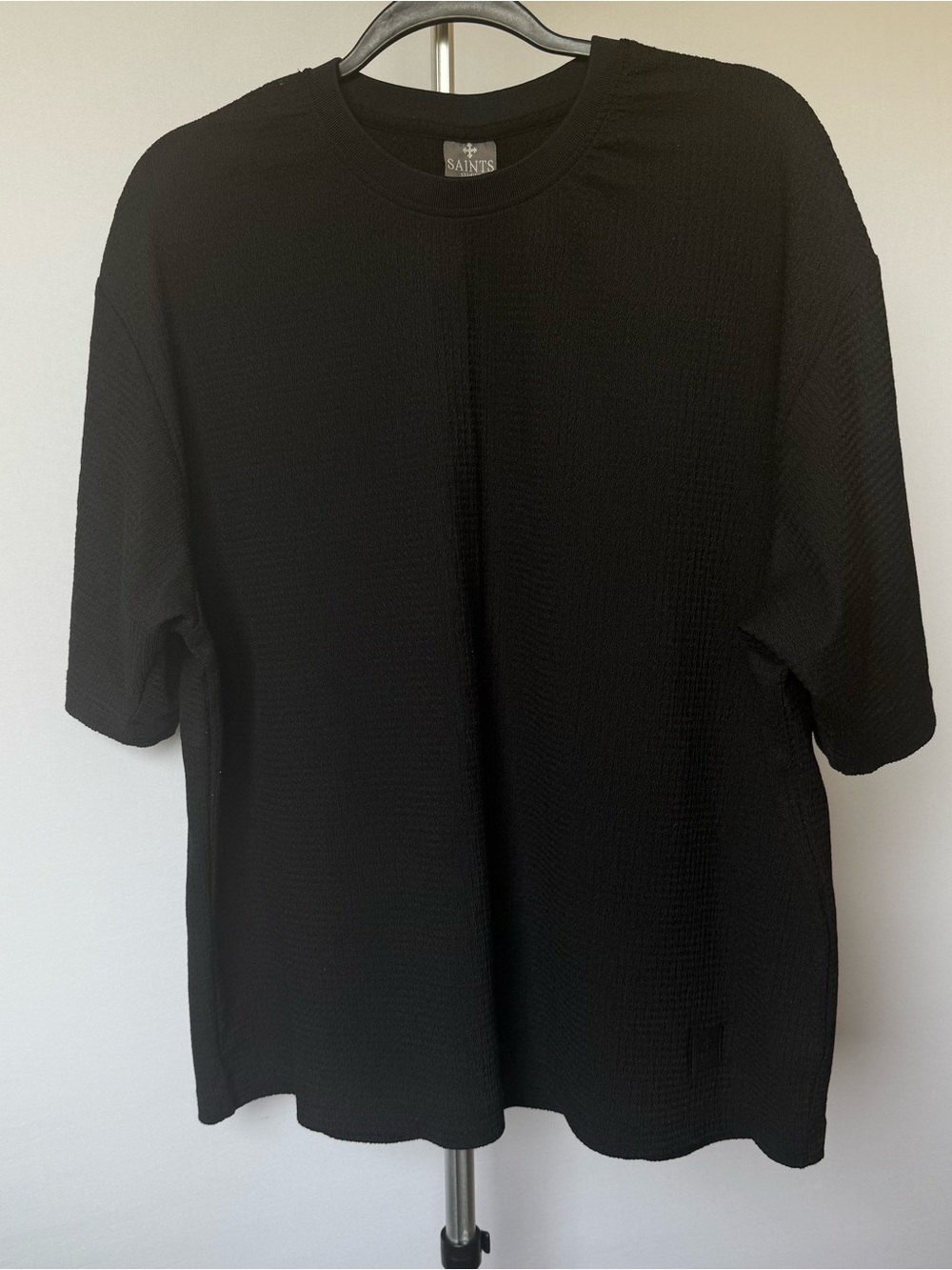 Black Short-Sleeve Textured Crewneck Tee